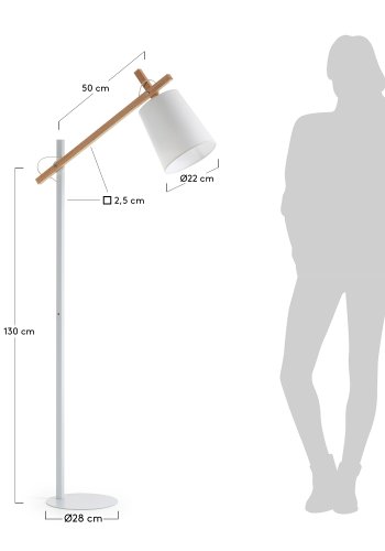 KAVE HOME Kosta gulvlampe - hvid stof/stl og natur bgetr