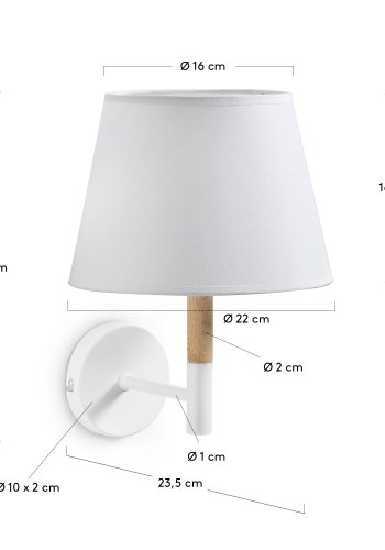 KAVE HOME Orsen vglampe - hvid bomuld/stl og natur bgetr