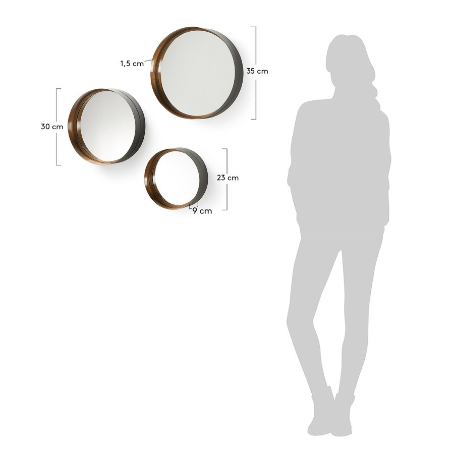 KAVE HOME rund Wilson vgspejl - spejlglas og messing sort stl (st á 3)