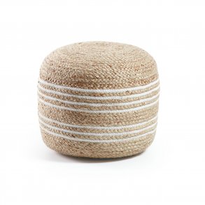 KAVE HOME Samy puf, rund - natur jute m. hvide detaljer ( 45)