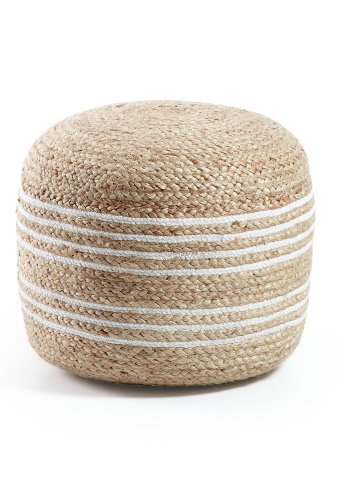 KAVE HOME Samy puf, rund - natur jute m. hvide detaljer ( 45)