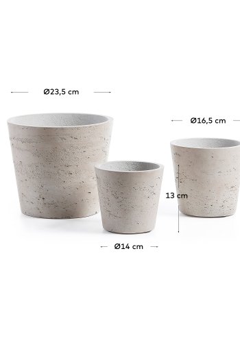 KAVE HOME Low krukke, rund - gr cement (st med 3)