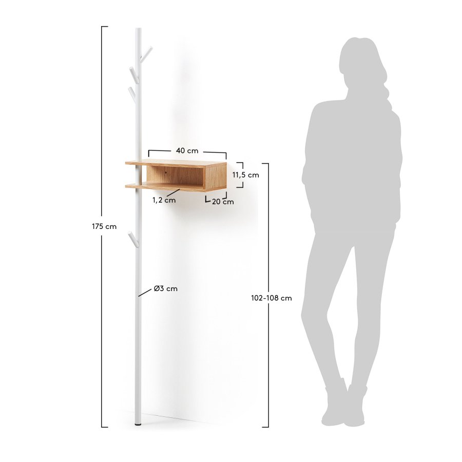 KAVE HOME Belgrad stumtjener - hvid/natur metal/egetrsfinér, m. hylde