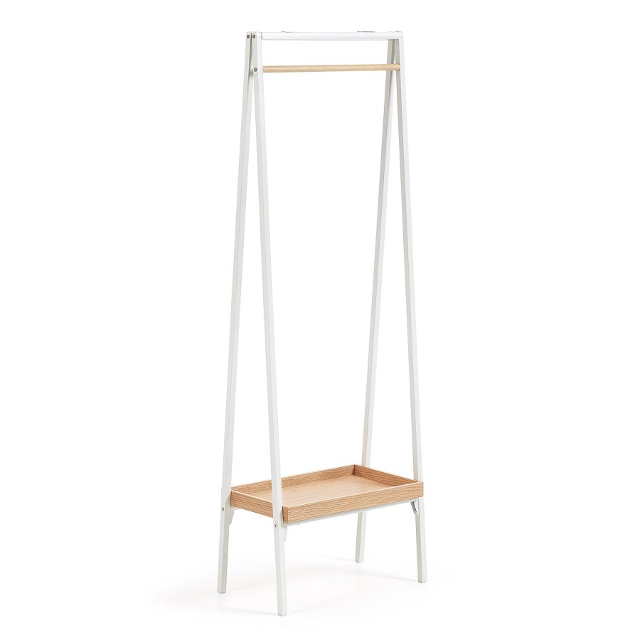 KAVE HOME Belgrad garderobestativ - hvid/natur metal/egetrsfinér, m. hylde