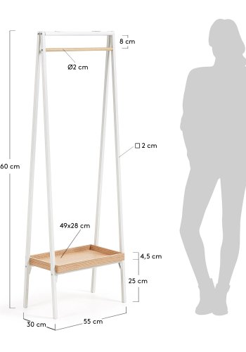 KAVE HOME Belgrad garderobestativ - hvid/natur metal/egetrsfinér, m. hylde