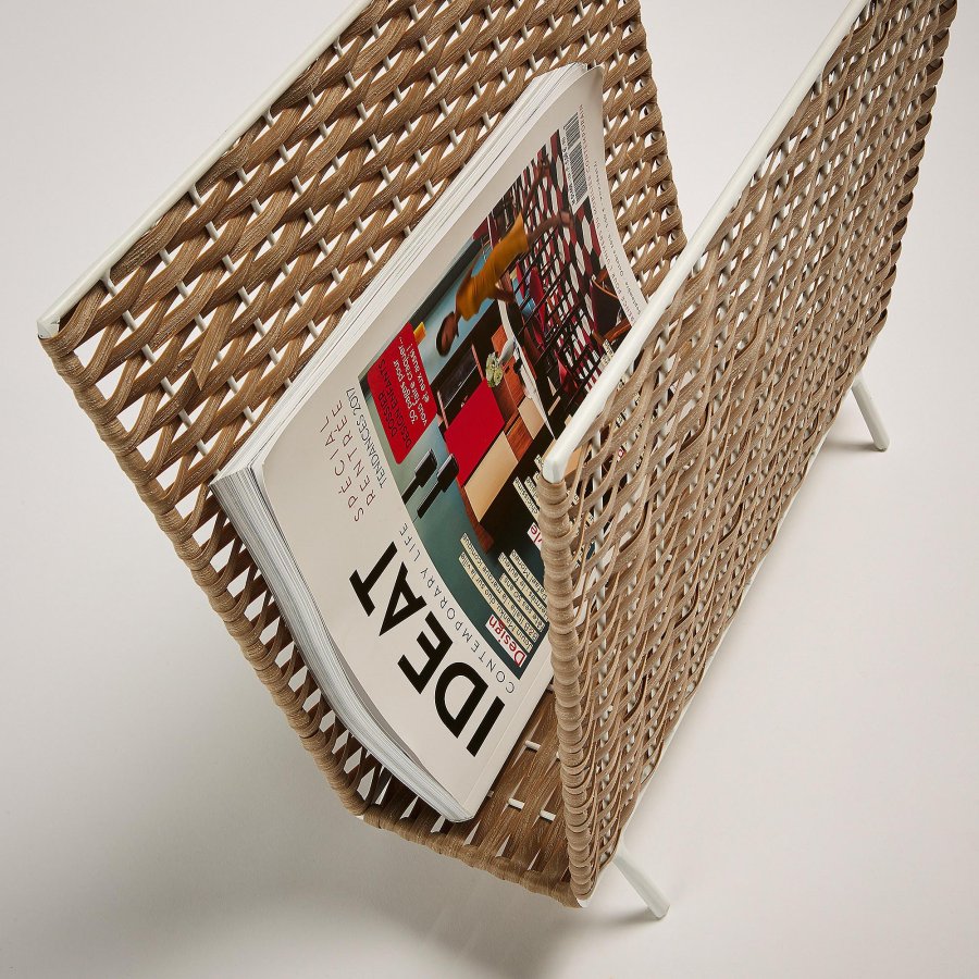 KAVE HOME Shibori magasinholder - natur polyrattan og hvid stl