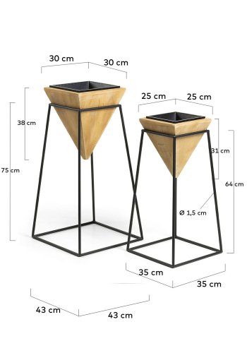 KAVE HOME Star urtepotteskjulere, m. fod, kvadratisk - sort metal og og fyrretr (st m. 2)