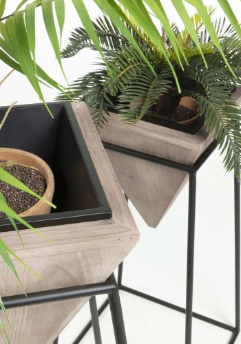 KAVE HOME Star urtepotteskjulere, m. fod, kvadratisk - sort metal og og fyrretr (st m. 2)