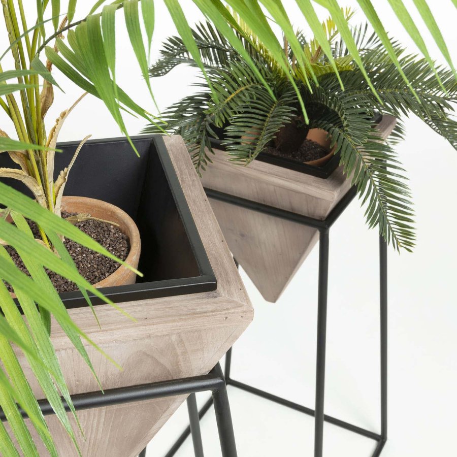 KAVE HOME Star urtepotteskjulere, m. fod, kvadratisk - sort metal og og fyrretr (st m. 2)