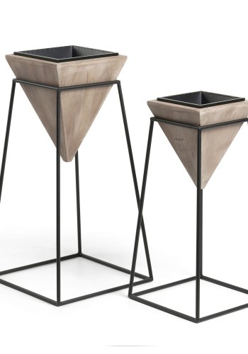 KAVE HOME Star urtepotteskjulere, m. fod, kvadratisk - sort metal og og fyrretr (st m. 2)