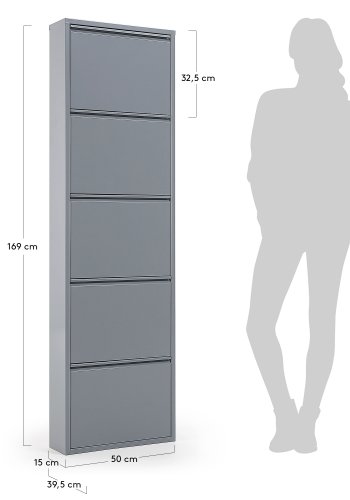 KAVE HOME Ode skoskab, m. 5 lger - gr stl (50x168,5)