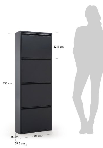 KAVE HOME Ode skoskab, m. 4 lger - sort stl (50x136)