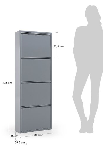 KAVE HOME Ode skoskab, m. 4 lger - gr stl (50x136)