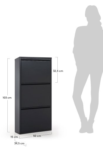 KAVE HOME Ode skoskab, m. 3 lger - sort stl (50x103)