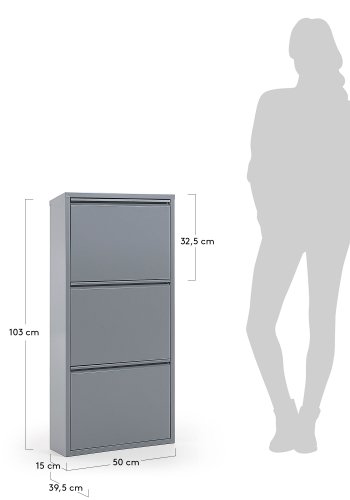 KAVE HOME Ode skoskab, m. 3 lger - gr stl (50x103)