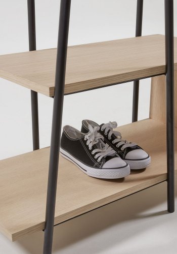 KAVE HOME Nostalgic garderobestativ - natur/sort asketrsfinér/metal, m. rundt spejl og hylder