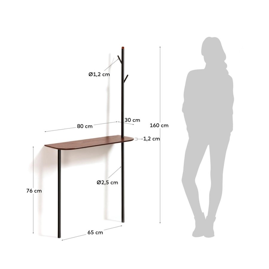 KAVE HOME Marcolina knagerkke m. hylde - brun egetrsfiner og sort metal