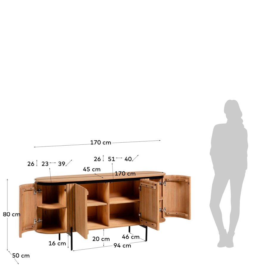KAVE HOME Licia sknk, m. 4 lger og 8 rum - natur mangotr og sort metal (170x80)