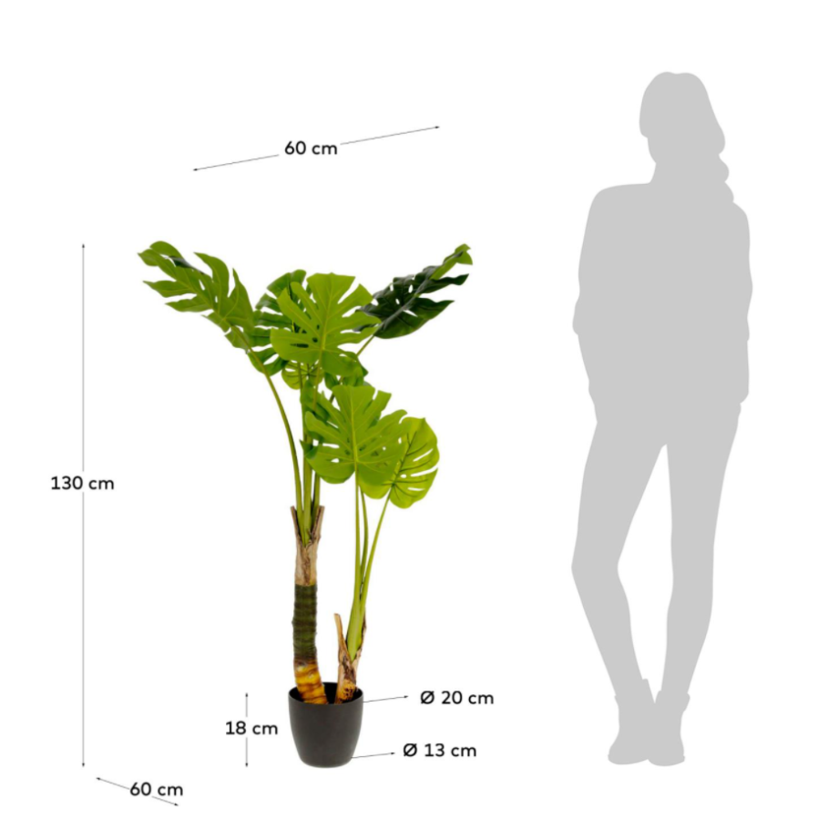 KAVE HOME Monstrea kunstig plante - 130 cm hj, PE, cement og skum 