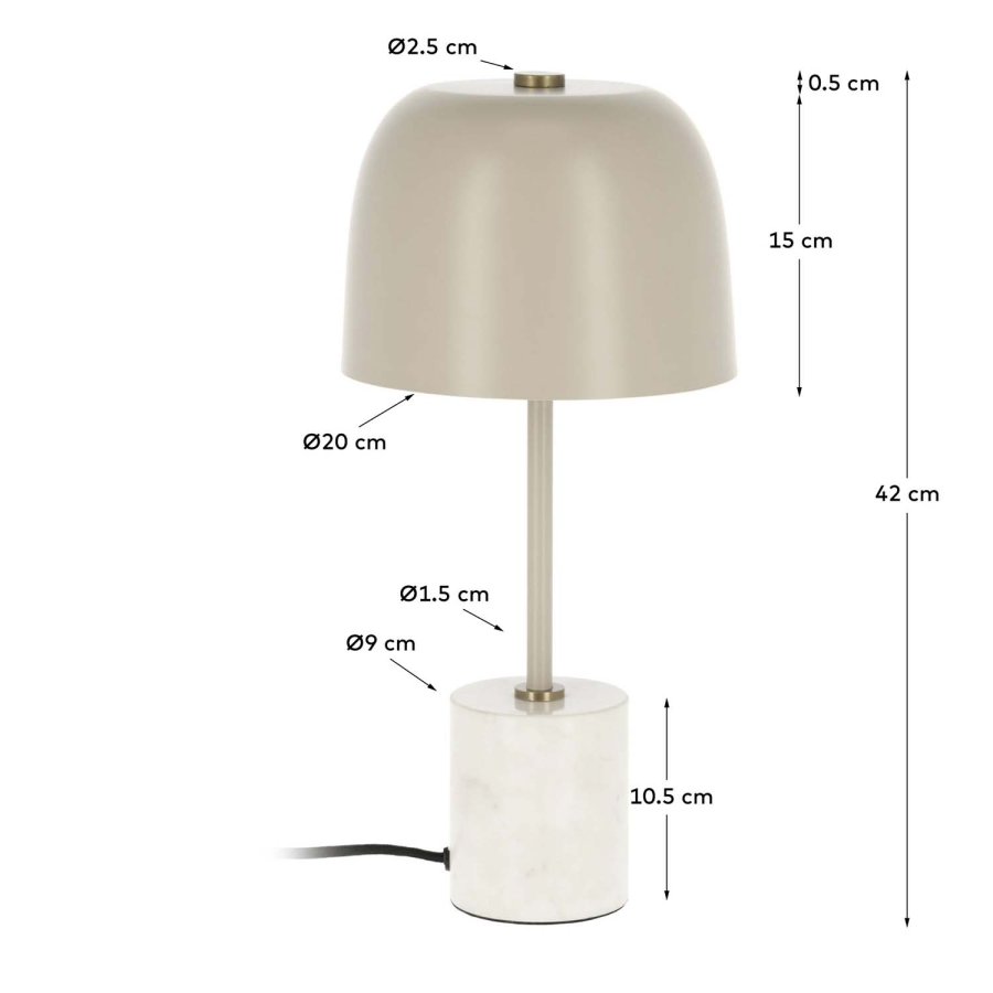 KAVE HOME Alish bordlampe - beige marmor og metal