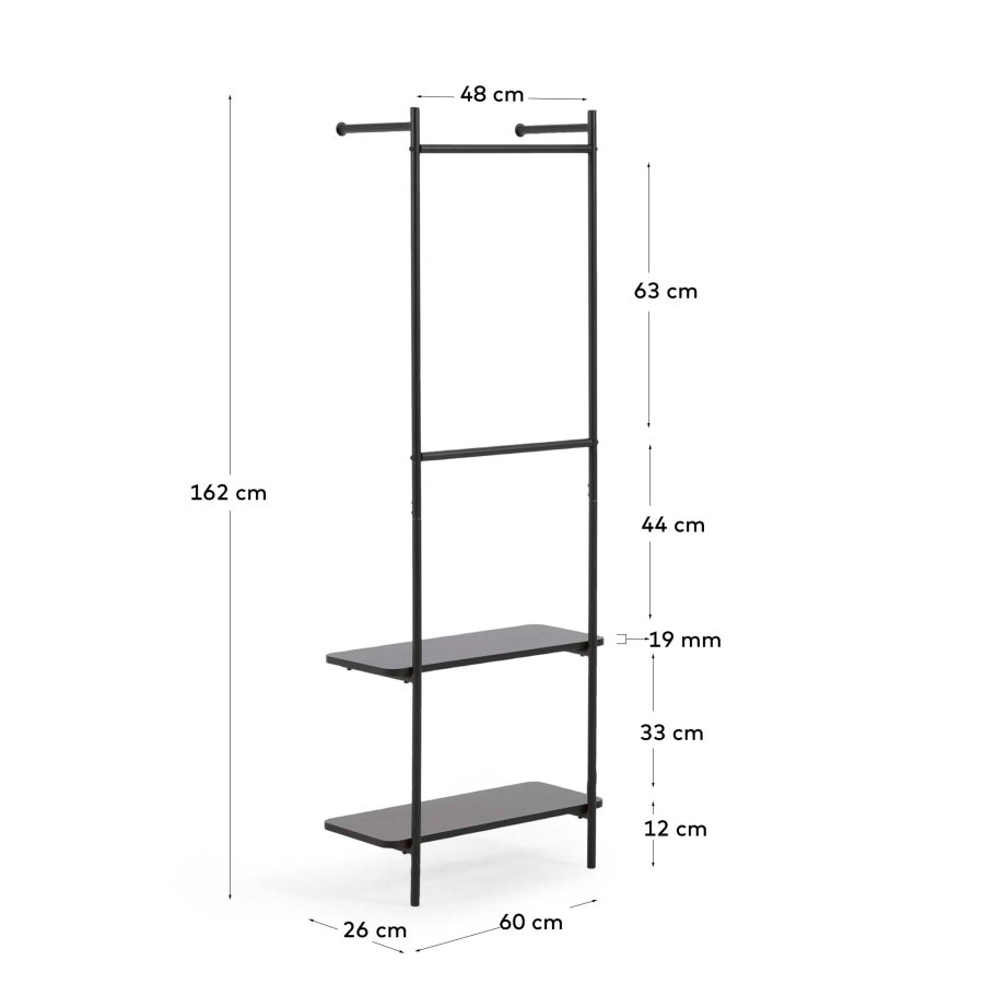 KAVE HOME Galatia melamin og metal bjlestang med sort finish 60 x 162 cm