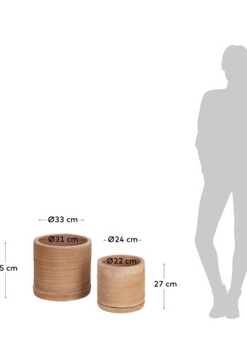 KAVE HOME Karlina urtepotte, m. underskl, rund - natur terrakotta ( 27/33) (st m. 2)