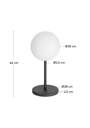KAVE HOME Dinesh bordlampe, ledningsfri - sort stl og hvidt polyethylen ( 30)