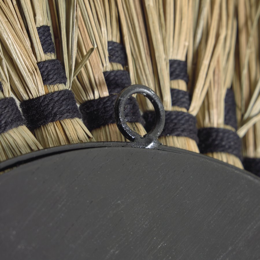 KAVE HOME Akila vgspejl, rund - spejlglas, beige naturfibre og sort bomuldssnor (60)