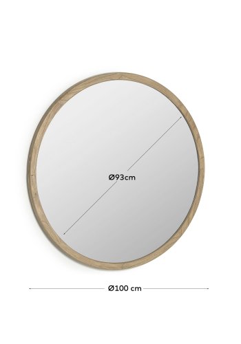 KAVE HOME Alum vgspejl, rund - spejlglas og natur mindi tr (100)