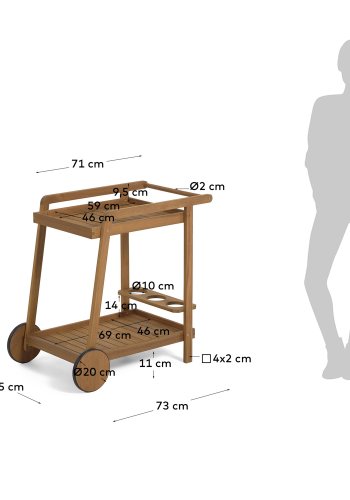 KAVE HOME Felisa rullebord, m. hylde - natur akacietr