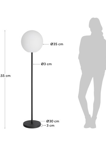 KAVE HOME Dinesh gulvlampe, ledningsfri - sort stl og hvidt polyethylen ( 35)