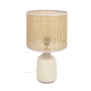 KAVE HOME Erna bordlampe - natur bambus og beige keramik