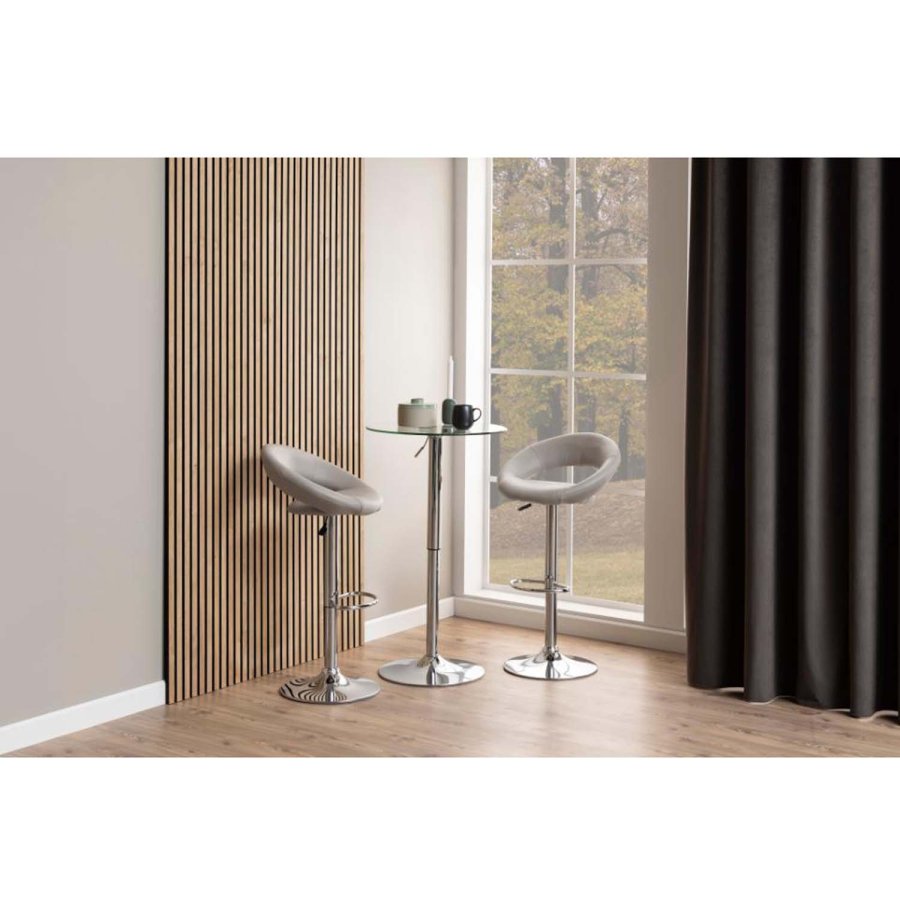 ACT NORDIC Plump barstol, m. rygln og fodsttte - taupe PU og krom metal