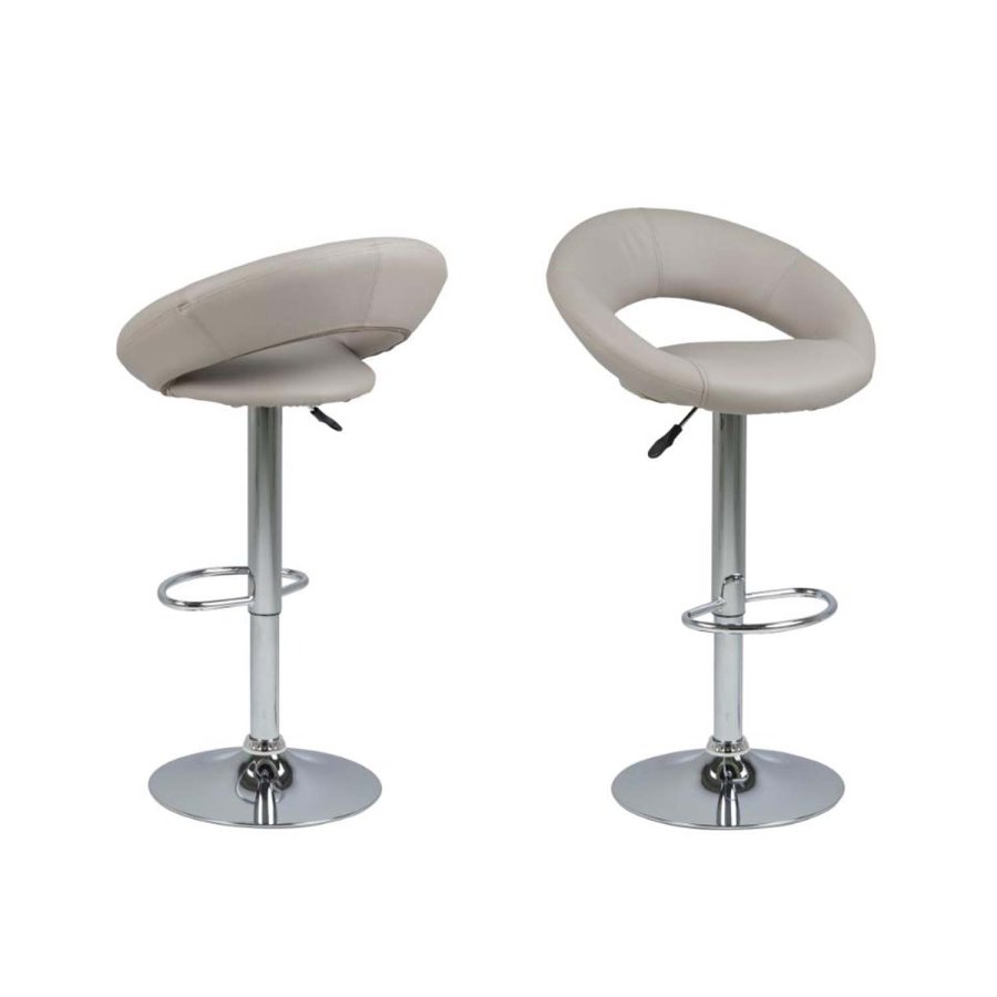 ACT NORDIC Plump barstol, m. rygln og fodsttte - taupe PU og krom metal