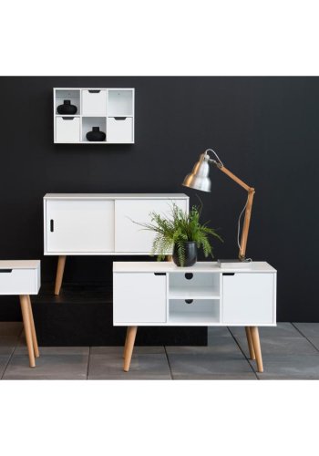 ACT NORDIC Mitra sengebord, m. 1 skuffe - hvid tr og natur egetr (40x30)