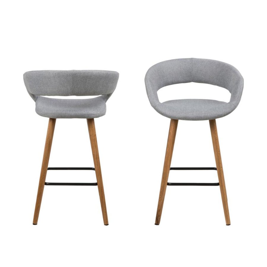 ACT NORDIC Grace barstol, m. rygln, armln og fodsttte - lysegr polyester og natur eg