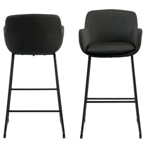 ACT NORDIC Lisa barstol, m. rygln, armln og fodsttte - mrkegr polyester og sort metal