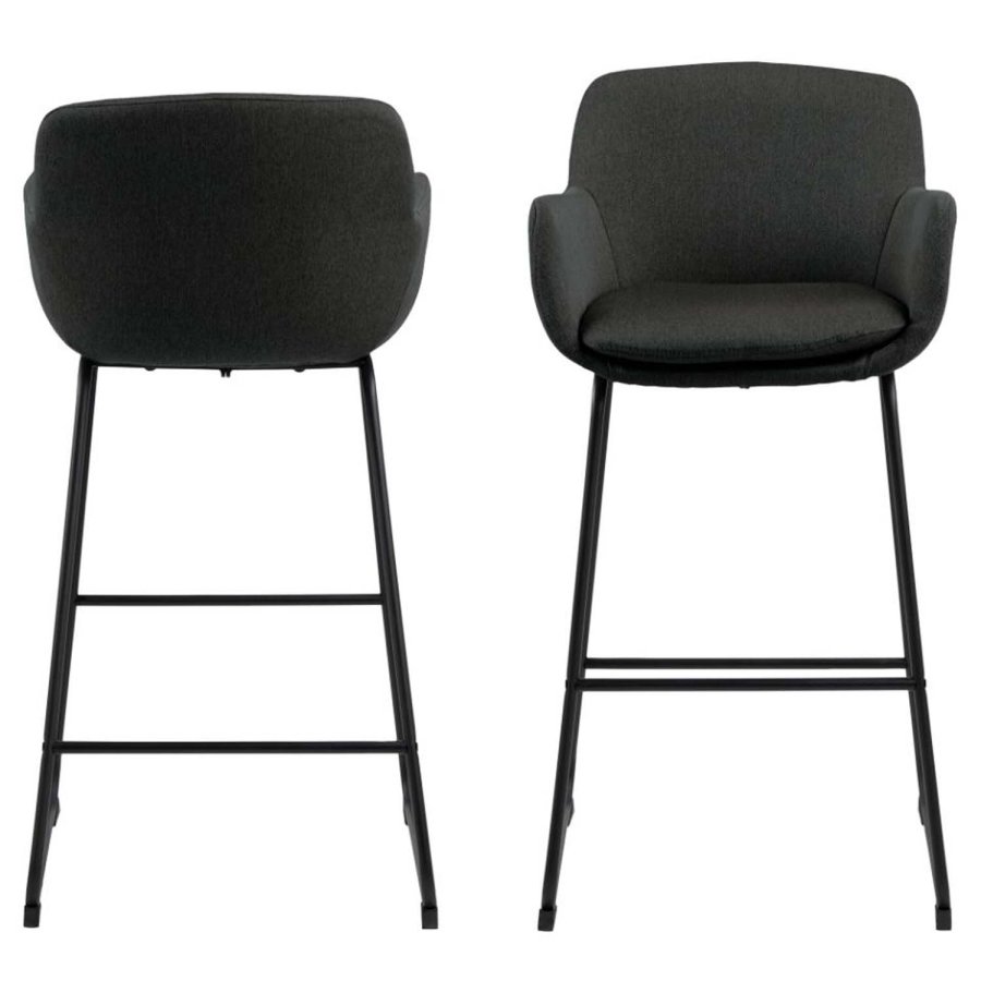 ACT NORDIC Lisa barstol, m. rygln, armln og fodsttte - mrkegr polyester og sort metal