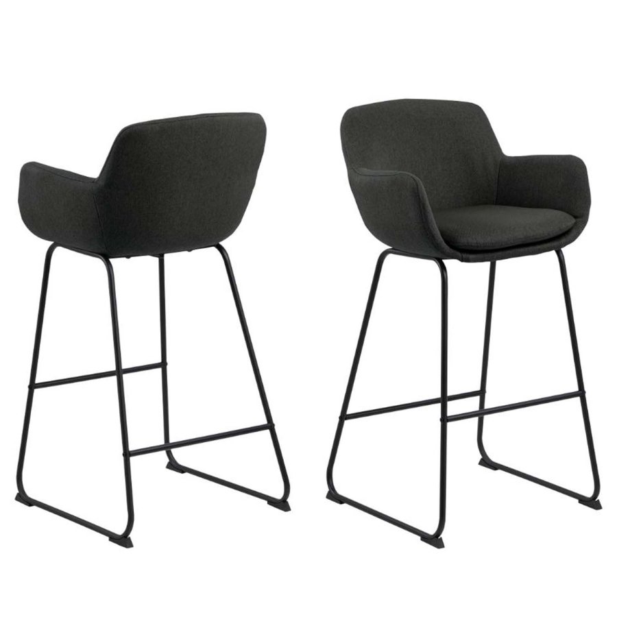 ACT NORDIC Lisa barstol, m. rygln, armln og fodsttte - mrkegr polyester og sort metal