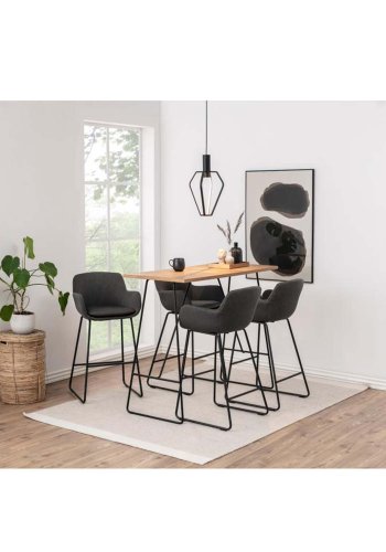 ACT NORDIC Lisa barstol, m. rygln, armln og fodsttte - mrkegr polyester og sort metal