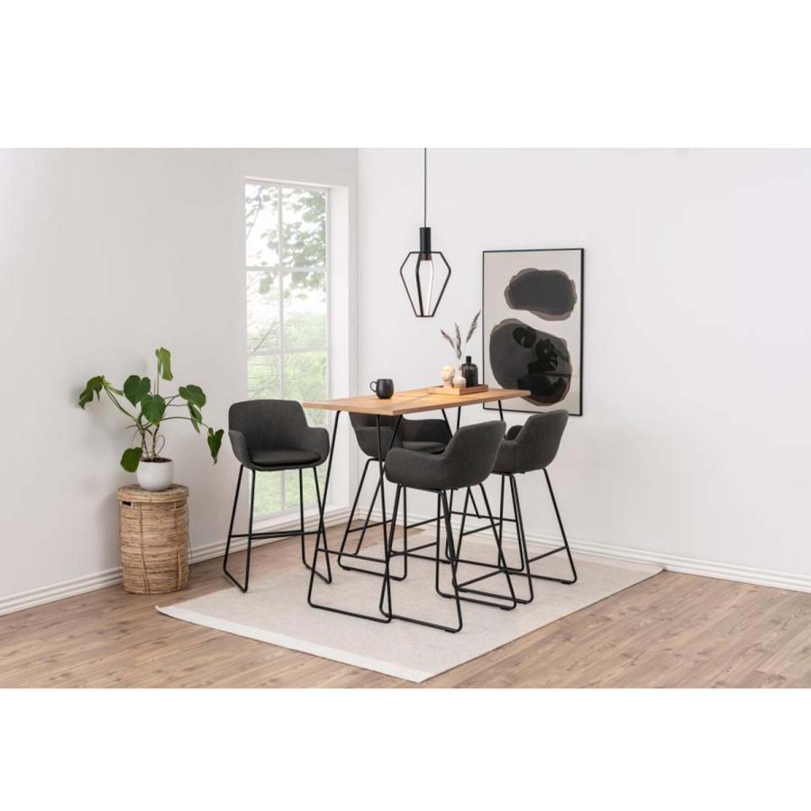 ACT NORDIC Lisa barstol, m. rygln, armln og fodsttte - mrkegr polyester og sort metal