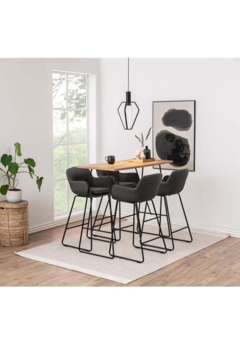 ACT NORDIC Lisa barstol, m. rygln, armln og fodsttte - mrkegr polyester og sort metal