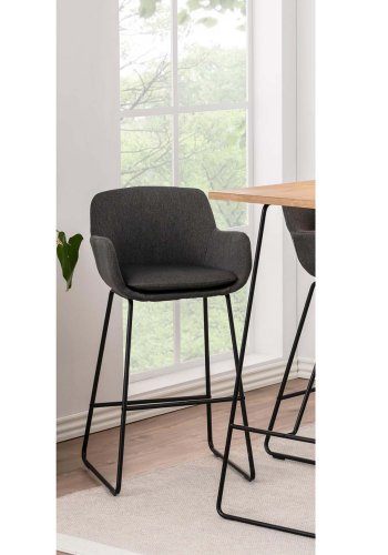 ACT NORDIC Lisa barstol, m. rygln, armln og fodsttte - mrkegr polyester og sort metal