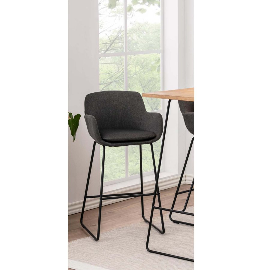 ACT NORDIC Lisa barstol, m. rygln, armln og fodsttte - mrkegr polyester og sort metal