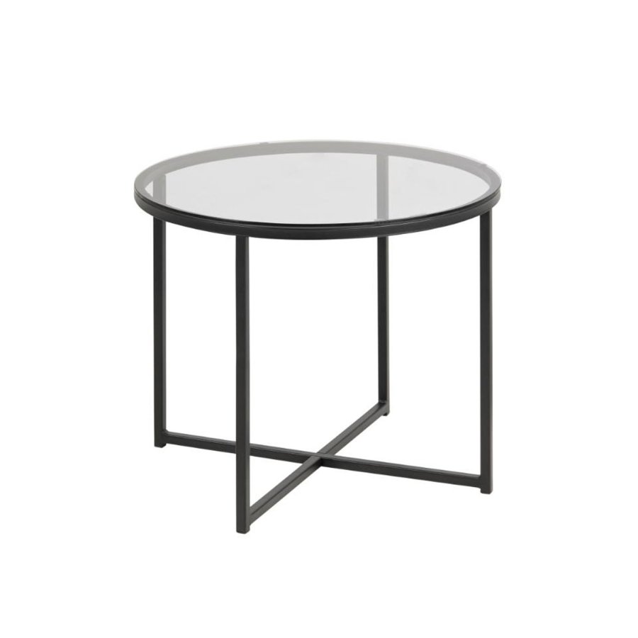 ACT NORDIC Cross sidebord, rund - rgfarvet glas og sort metal (55)