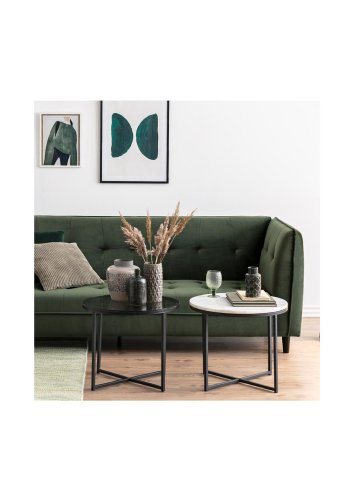 ACT NORDIC Cross sidebord, rund - rgfarvet glas og sort metal (55)