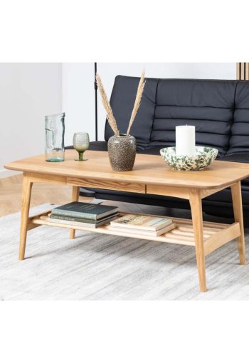 ACT NORDIC Emma sofabord, m. 1 hylde og 1 skuffe - natur egefinér og eg (130x70)
