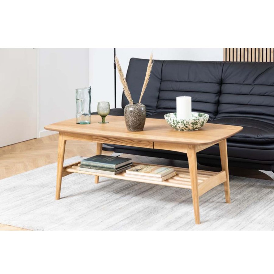 ACT NORDIC Emma sofabord, m. 1 hylde og 1 skuffe - natur egefinér og eg (130x70)