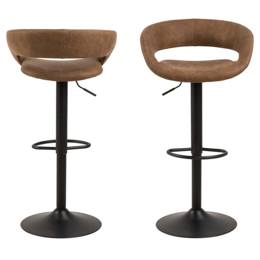 ACT NORDIC Grace barstol, m. rygln, armln og fodsttte - lysebrun polyester og sort metal