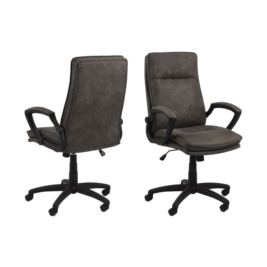 ACT NORDIC Brad skrivebordsstol m. armln og hjul - antracitgr stof og sort nylon 